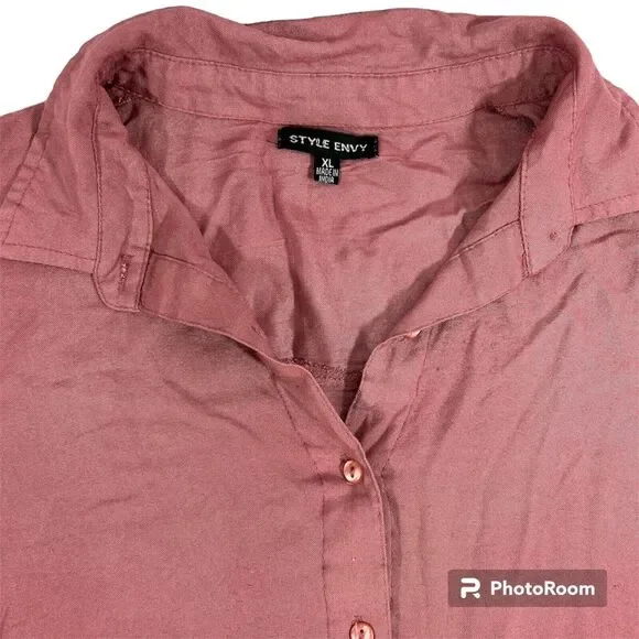 Style Envy Button Front Collared Shirt Mauve Pink Long Sleeve Womens XL Blouse - Picture 2 of 7